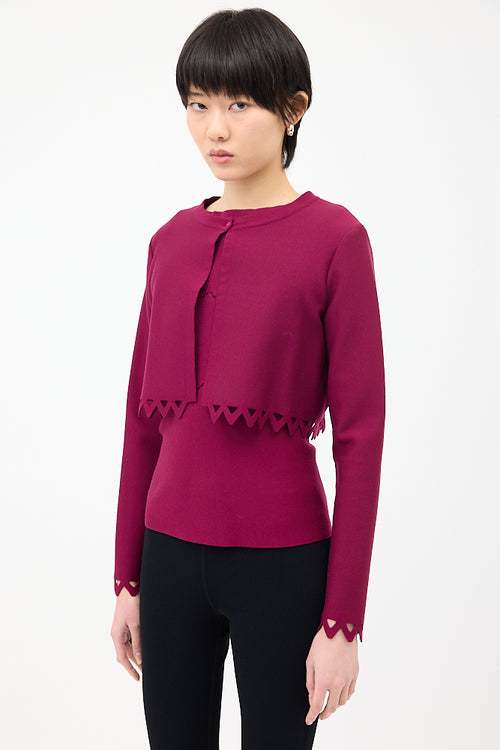 Alaïa Purple Wool Cut Out Top 
Cardigan Set