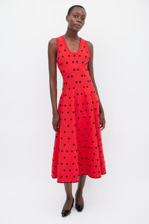 Alaïa Red 
Black Polka Dot A-Line Dress