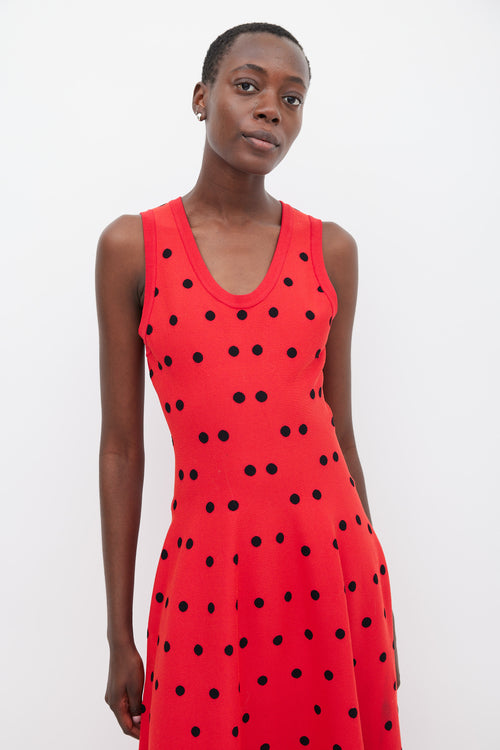 Alaïa Red 
Black Polka Dot A-Line Dress