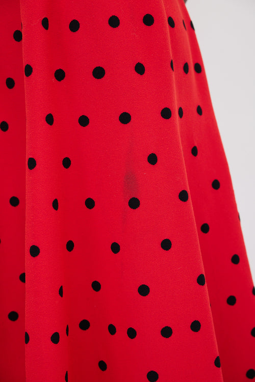 Alaïa Red 
Black Polka Dot A-Line Dress