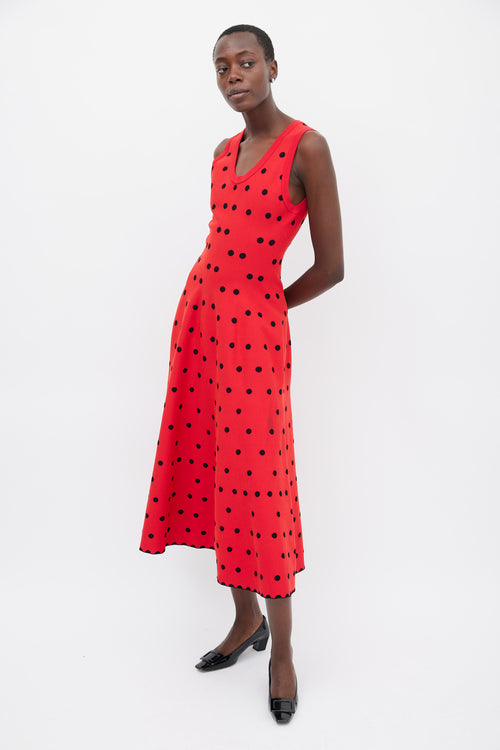 Alaïa Red 
Black Polka Dot A-Line Dress