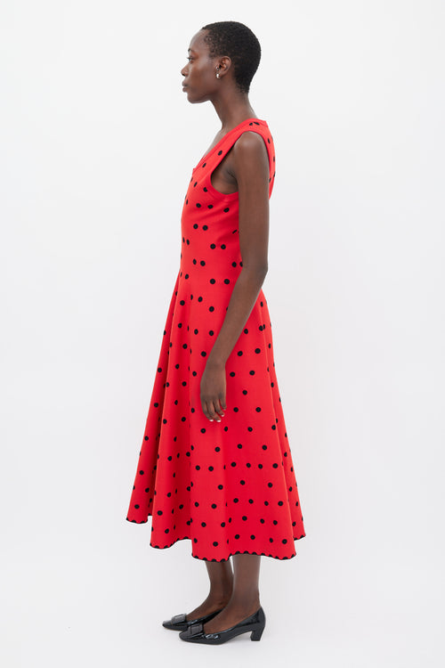 Alaïa Red 
Black Polka Dot A-Line Dress