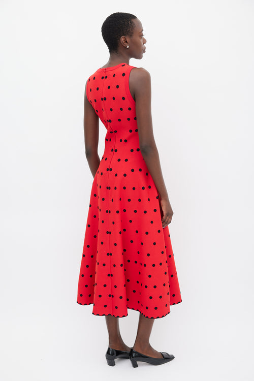 Alaïa Red 
Black Polka Dot A-Line Dress