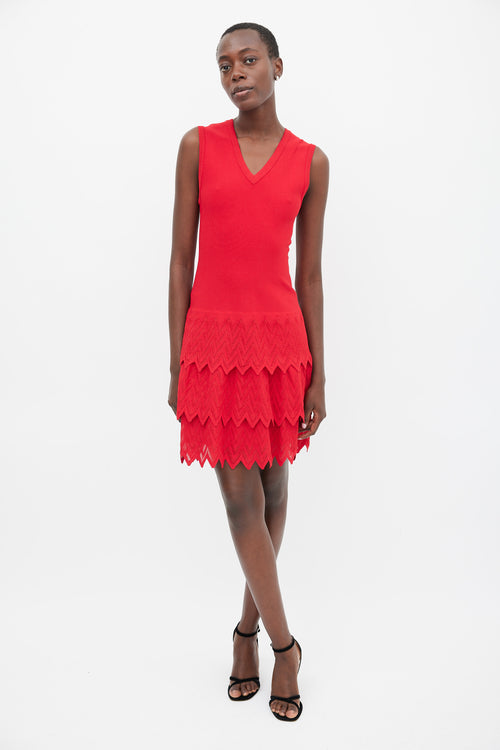 Alaïa Red Knit Zigzag Tiered Mini Dress