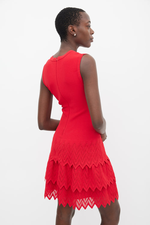 Alaïa Red Knit Zigzag Tiered Mini Dress