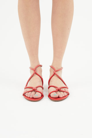 Alaïa Red Studded Gladiator Sandal