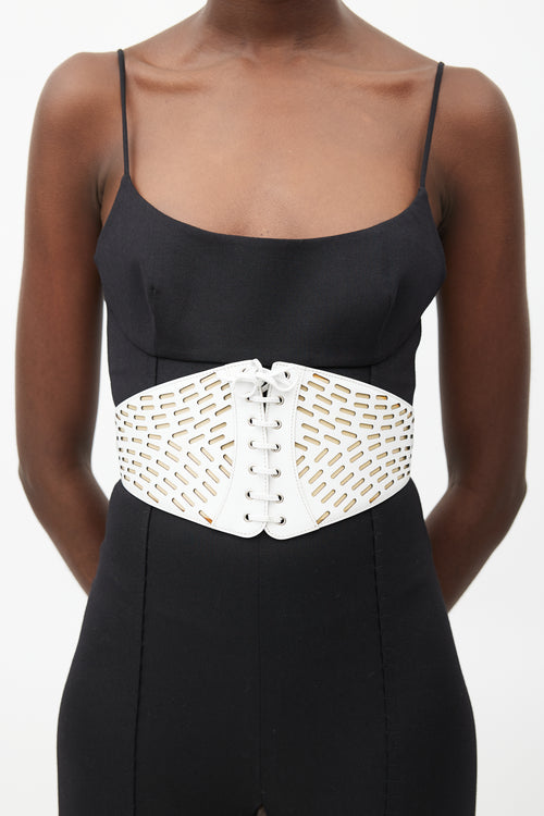 Alaïa White 
Beige Leather Cut Out Corset Belt