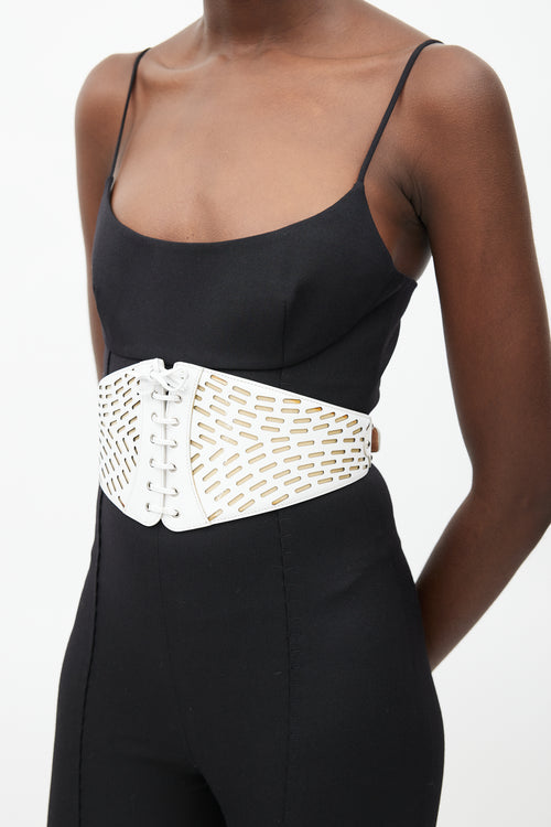 Alaïa White 
Beige Leather Cut Out Corset Belt