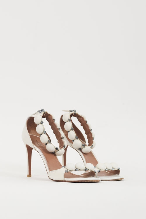 Alaïa White 
Silver Leather Bombe Sandal