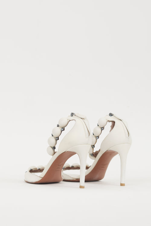 Alaïa White 
Silver Leather Bombe Sandal