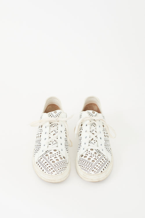 Alaïa White Patent Leather Laser Cut Sneaker