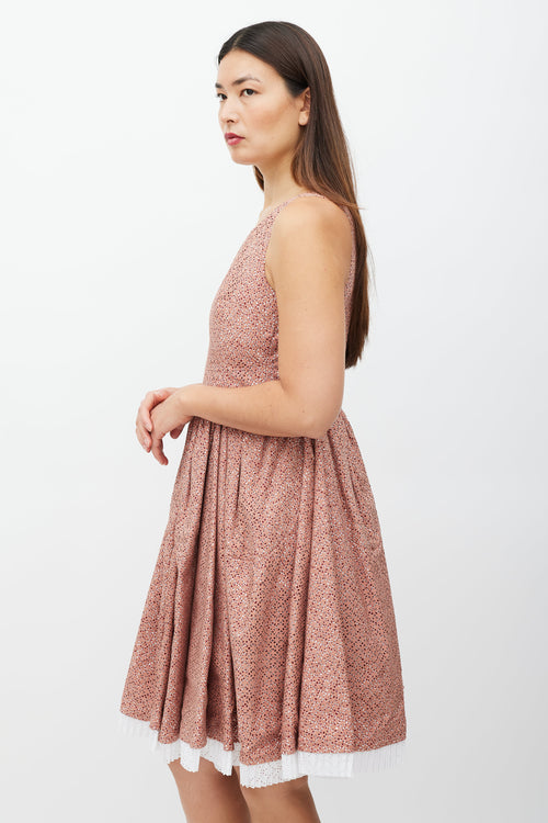 Alaïa White 
Pink Floral Cut Out Dress