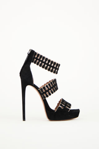 Alaïa Black Suede Cut Out Heeled Sandal