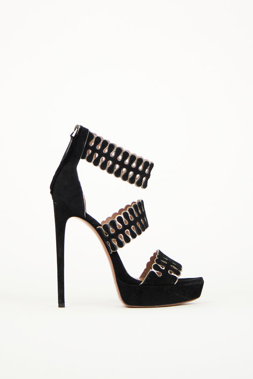 Alaïa Black Suede Cut Out Heeled Sandal