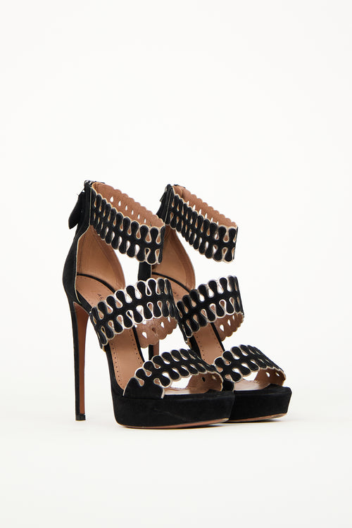 Alaïa Black Suede Cut Out Heeled Sandal