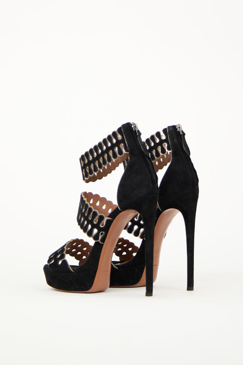 Alaïa Black Suede Cut Out Heeled Sandal