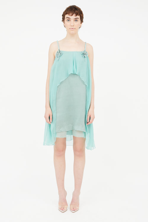 Alberta Ferretti Green Silk Beaded Dress