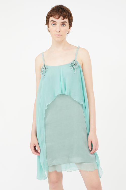 Alberta Ferretti Green Silk Beaded Dress