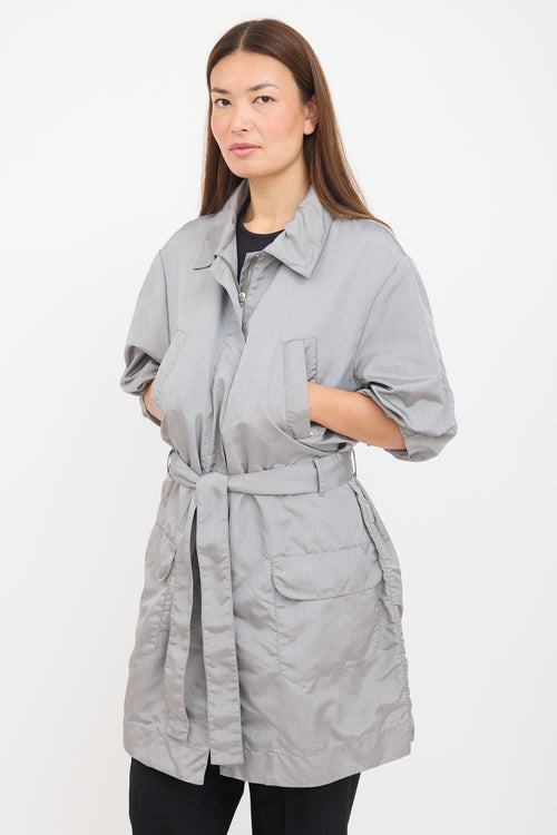 Alberta Ferretti Grey Nylon Belted Coat