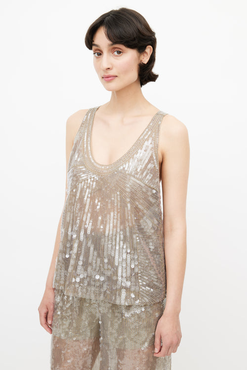 Alberta Ferretti Grey Sequin Three Piece Suit