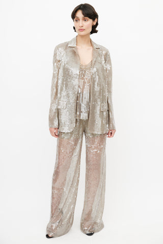 Alberta Ferretti Grey Sequin Three Piece Suit