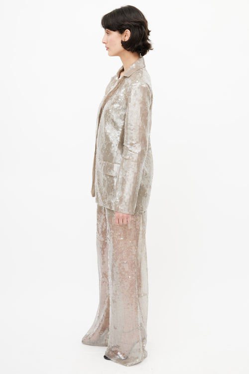 Alberta Ferretti Grey Sequin Three Piece Suit