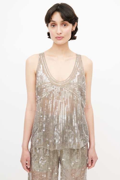 Alberta Ferretti Grey Sequin Three Piece Suit