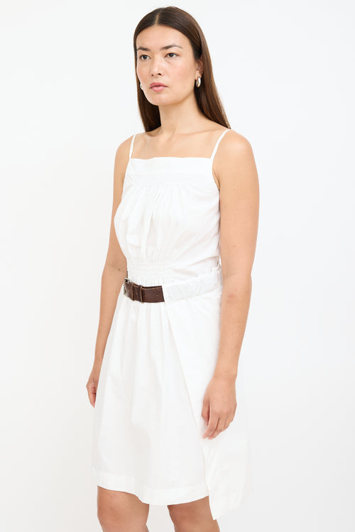 White Cotton Belted Wrap Dress