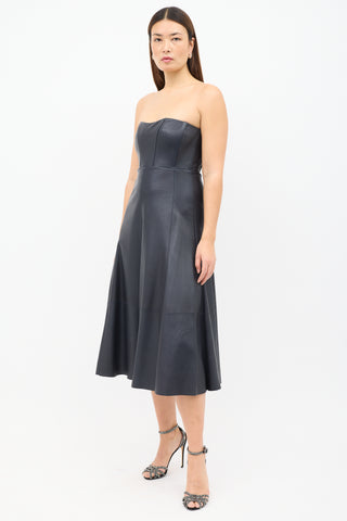 Alejandra Alonso Rojas Black Leather Strapless Dress