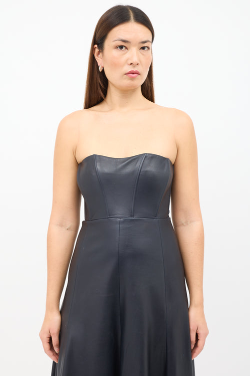 Alejandra Alonso Rojas Black Leather Strapless Dress