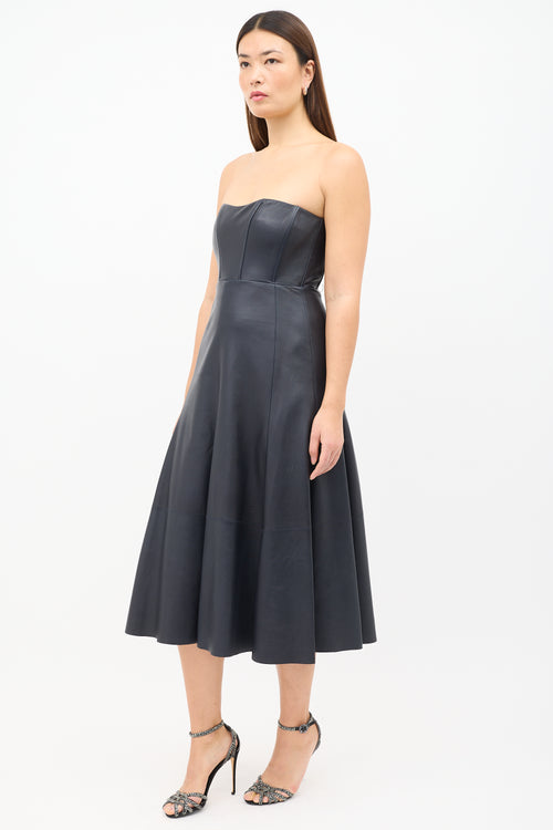 Alejandra Alonso Rojas Black Leather Strapless Dress