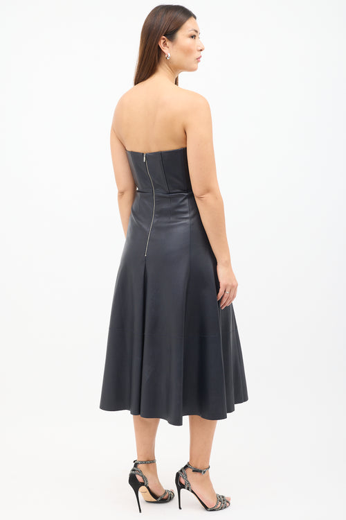 Alejandra Alonso Rojas Black Leather Strapless Dress