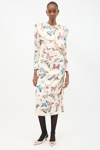 Alessandra Rich Cream 
Multicolour Silk Printed Drape Dress