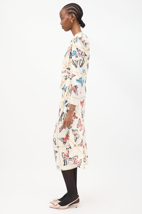 Alessandra Rich Cream 
Multicolour Silk Printed Drape Dress