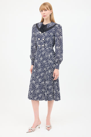 Alessandra Rich Navy 
White Floral Double Breasted Midi Dress