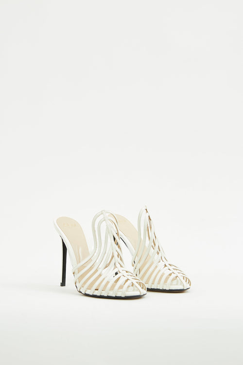 Alevi White Leather PVC High Heel Mule