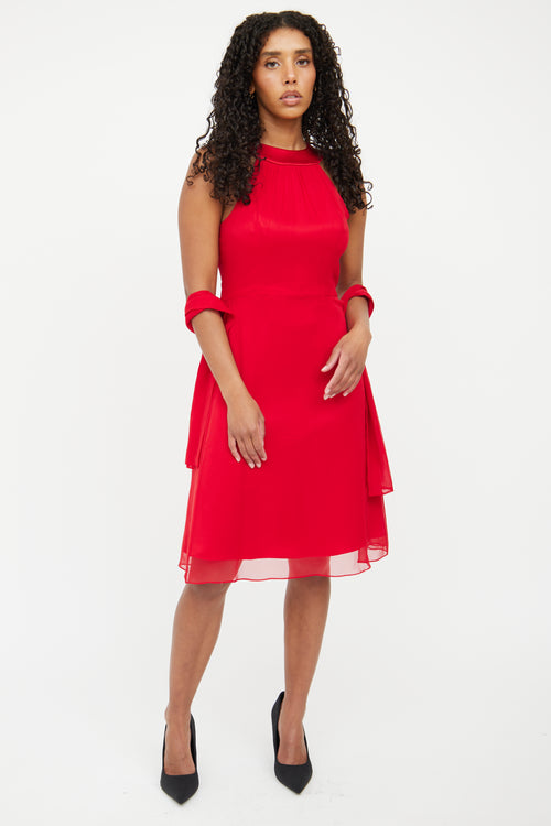 Alex Perry Red Silk Halter Dress