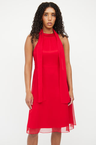 Alex Perry Red Silk Halter Dress