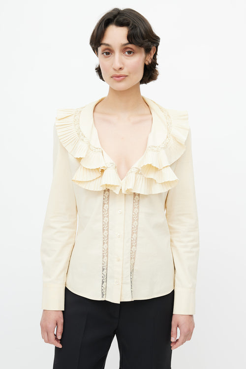 Alexander McQueen 2006 Yellow Ruffle Lace Blouse