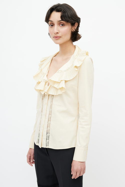 Alexander McQueen 2006 Yellow Ruffle Lace Blouse