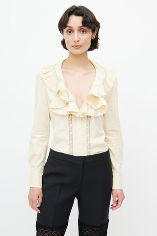 Alexander McQueen 2006 Yellow Ruffle Lace Blouse