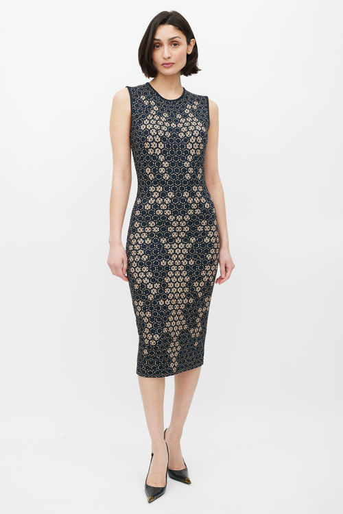 Alexander McQueen SS 2013 Navy 
Cream Honeycomb Dress