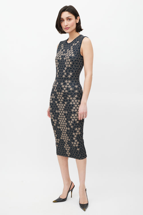 Alexander McQueen SS 2013 Navy 
Cream Honeycomb Dress