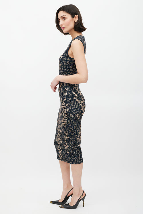 Alexander McQueen SS 2013 Navy 
Cream Honeycomb Dress