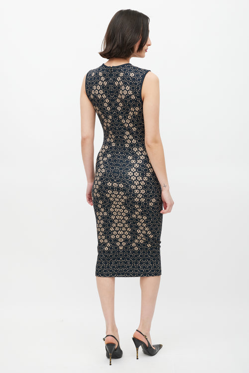 Alexander McQueen SS 2013 Navy 
Cream Honeycomb Dress