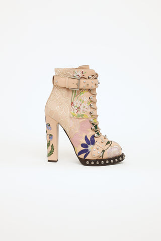 Alexander McQueen Beige Lace Embroidered Boots