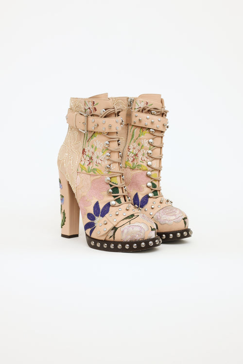 Alexander McQueen Beige Lace Embroidered Boots