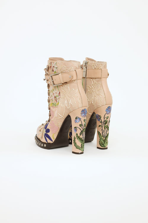 Alexander McQueen Beige Lace Embroidered Boots