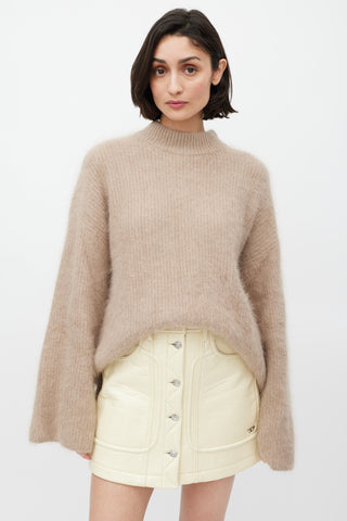 Alexander McQueen Beige Fuzzy Mock Neck Sweater