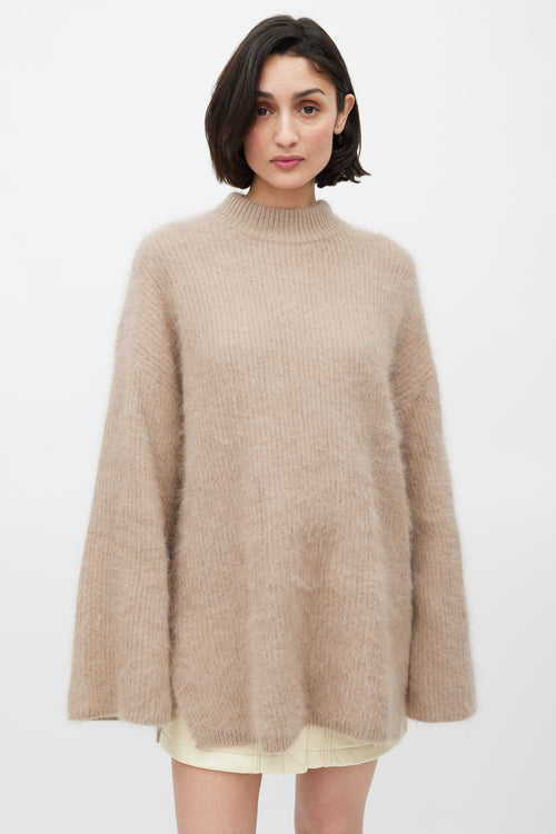 Alexander McQueen Beige Fuzzy Mock Neck Sweater